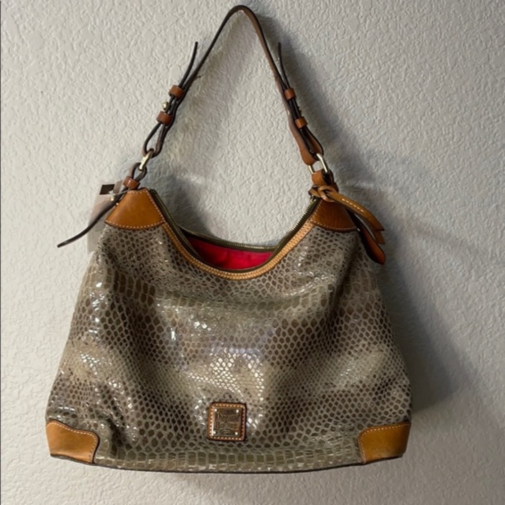 - Dooney & Burke olive snake embossed hobo bag purse